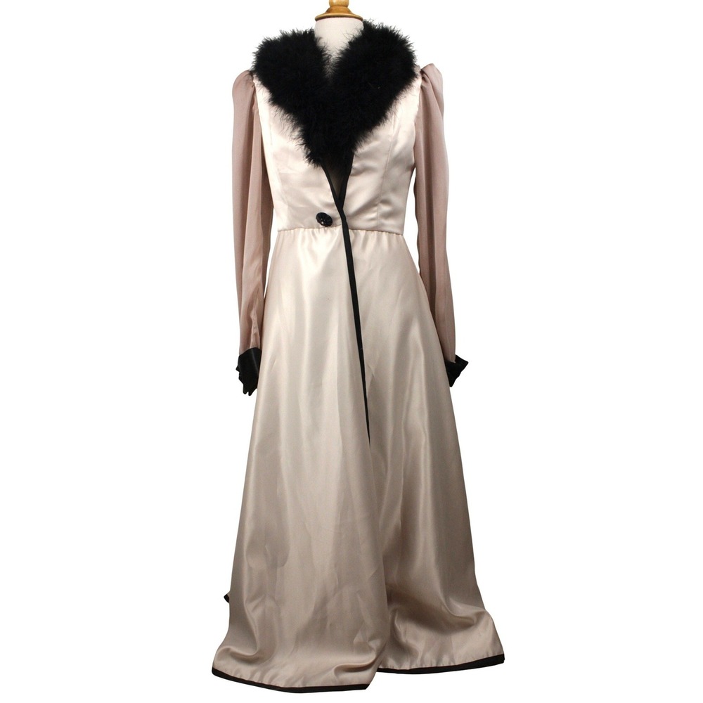 Vintage Style Satin Glam Robe Marabou Feather Trim Dusty Pink Mauve XS S